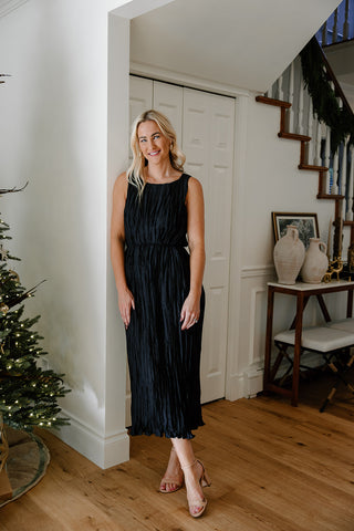 Pleated Satin Midi Dress - Bronze