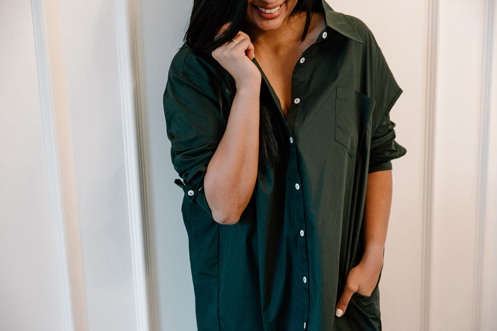 Oversized Shirt Dress - Green