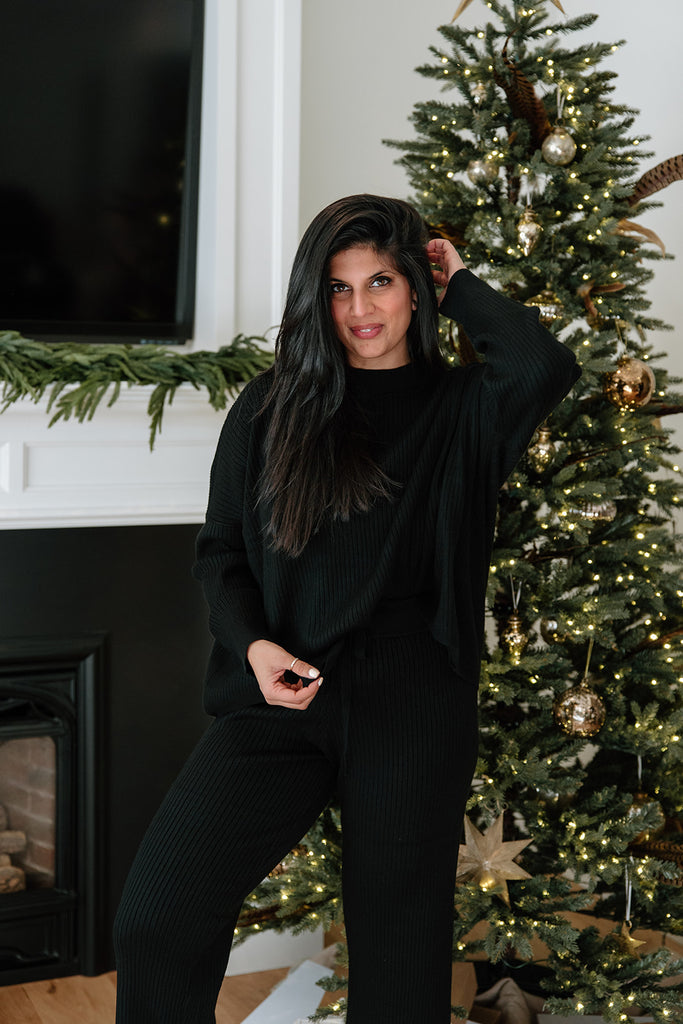 Ribbed Sweater & Pant Set - Black