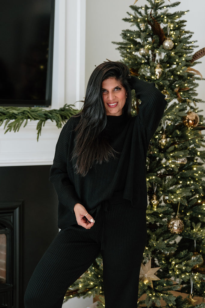 Ribbed Sweater & Pant Set - Black