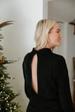 Long Sleeve Midi Dress With Slit - Black