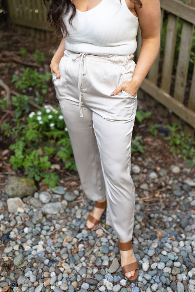 Satin Drawstring Pant - Champagne