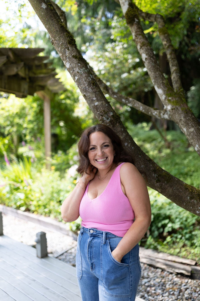 Classic Ribbed VNeck Tank - Pink
