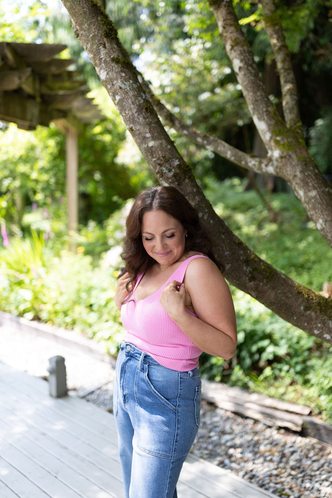 Classic Ribbed VNeck Tank - Pink