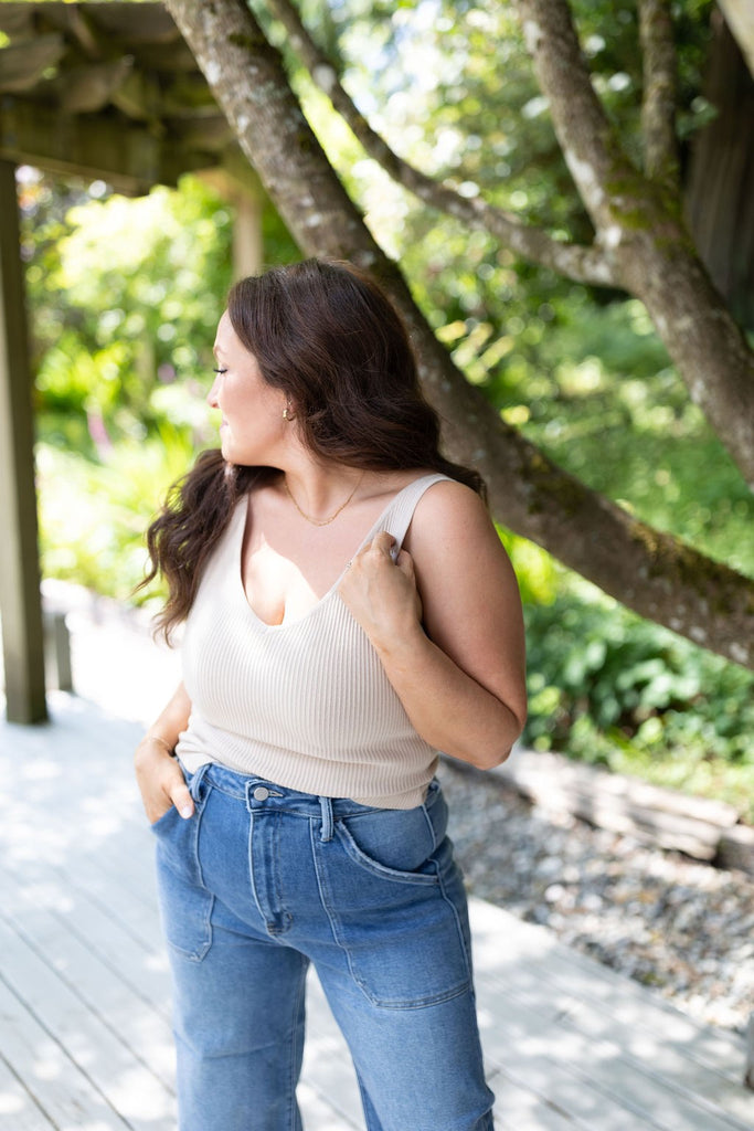 Classic Ribbed Vneck Tank - Oatmeal