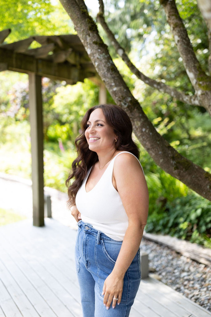 Classic Ribbed VNeck Tank - White