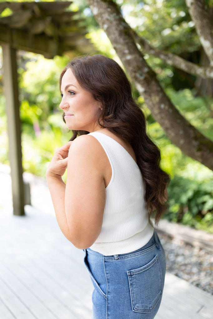 Classic Ribbed VNeck Tank - White