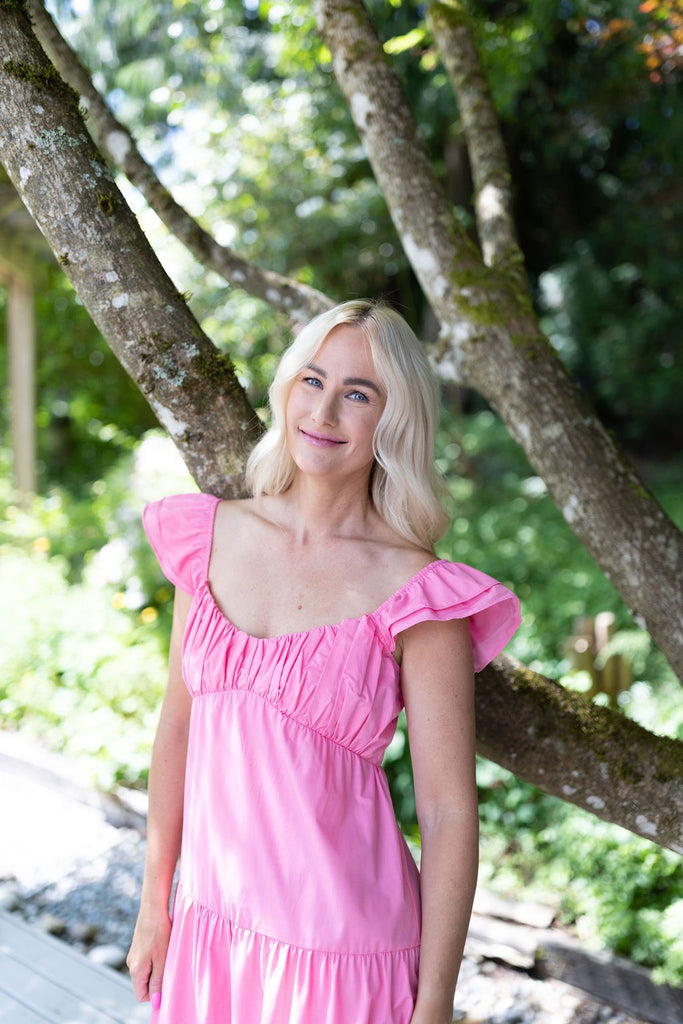 Poplin Tiered Maxi Dress - Pink