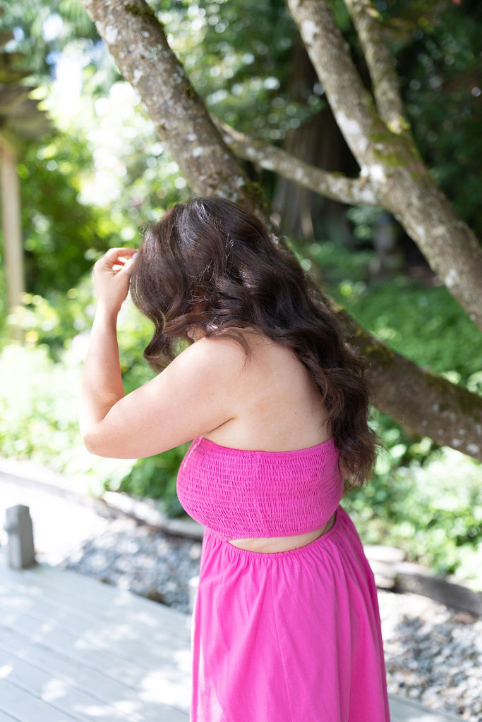 Smocked Open Back Dress - Pink