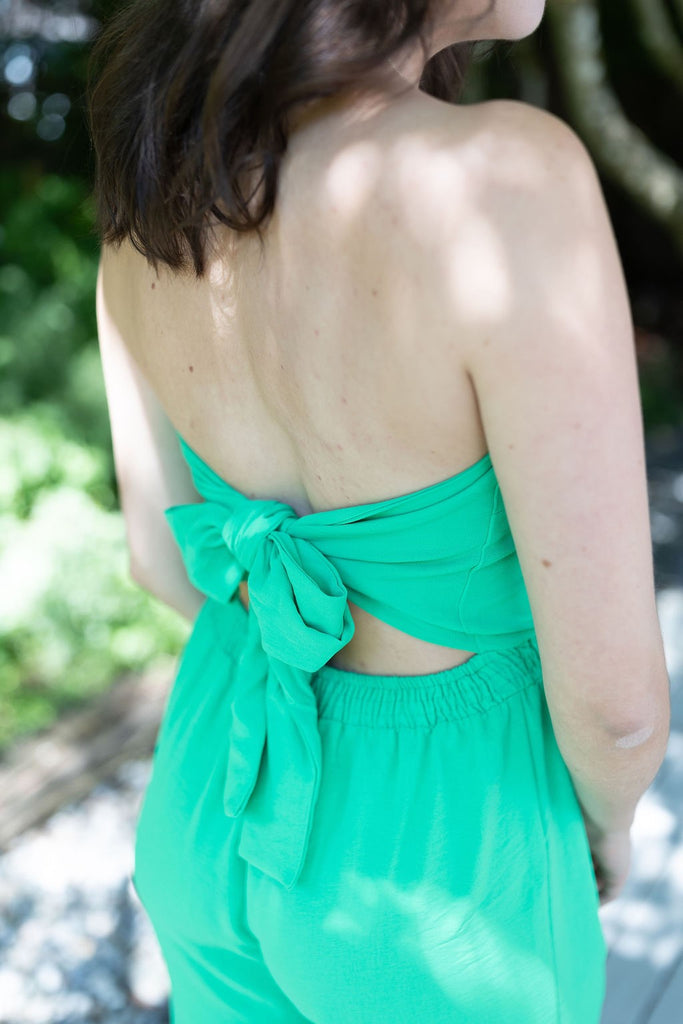 Sleeveless Jumpsuit with Back Tie: Green