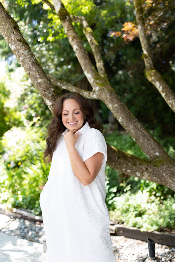 Button Down Long Shirt Dress - White