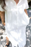 Button Down Long Shirt Dress - White