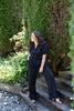 Two Piece Button Up Pant Set - Black