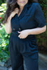 Two Piece Button Up Pant Set - Black