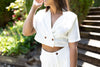 Two Piece Button Up Pant Set - White