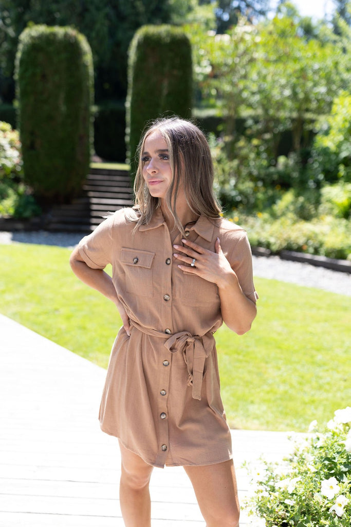 Linen Shirt Dress - Cognac