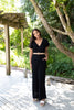 Linen Jumpsuit with Belt - Black