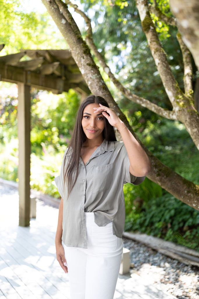 Soft Short Sleeve Button Up - Sage