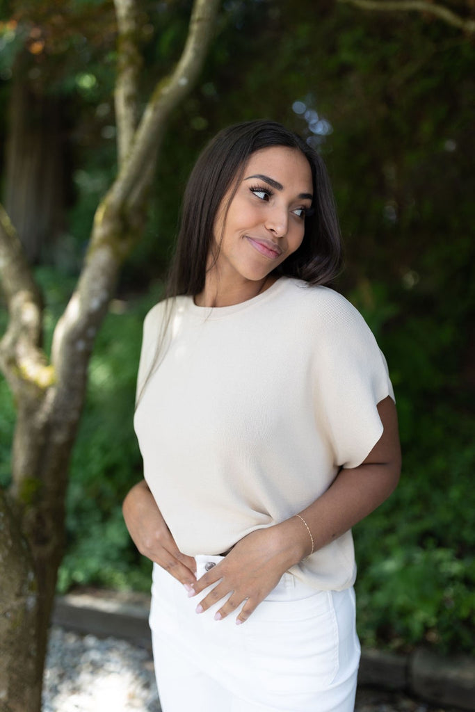 Short Sleeve Knit Sweater - Taupe
