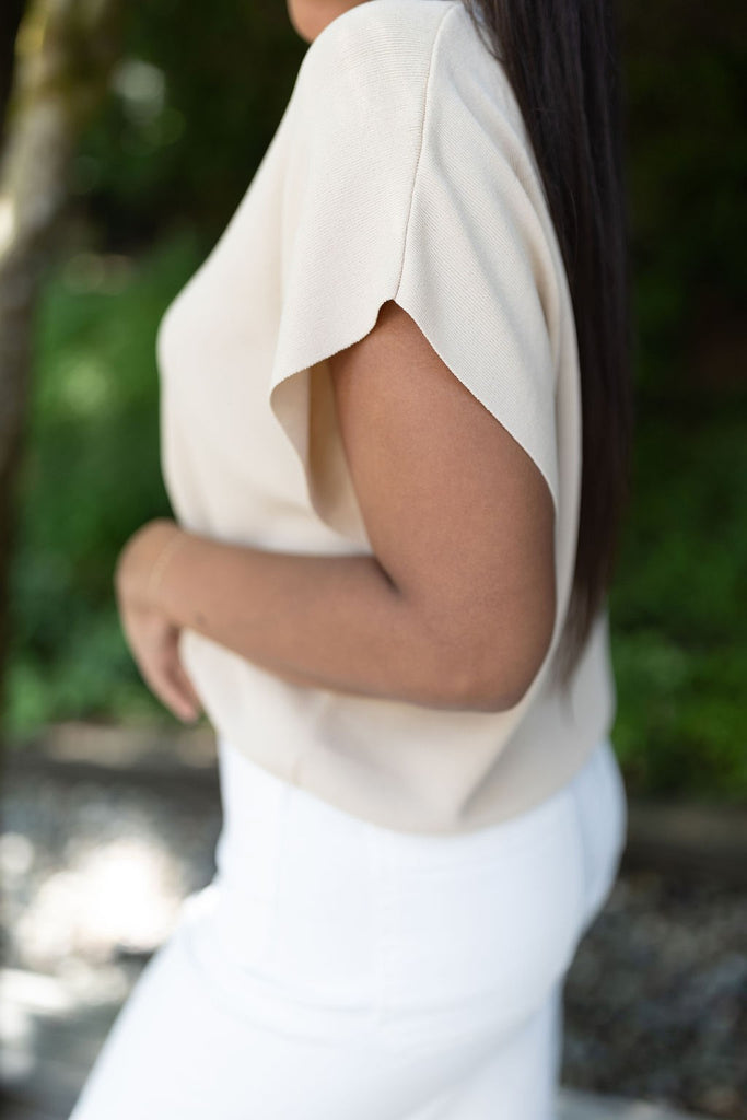 Short Sleeve Knit Sweater - Taupe