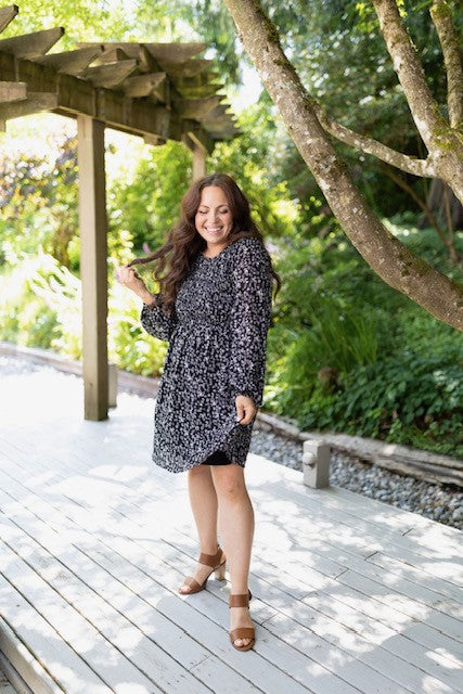 Balloon Sleeve Floral Dress - Black
