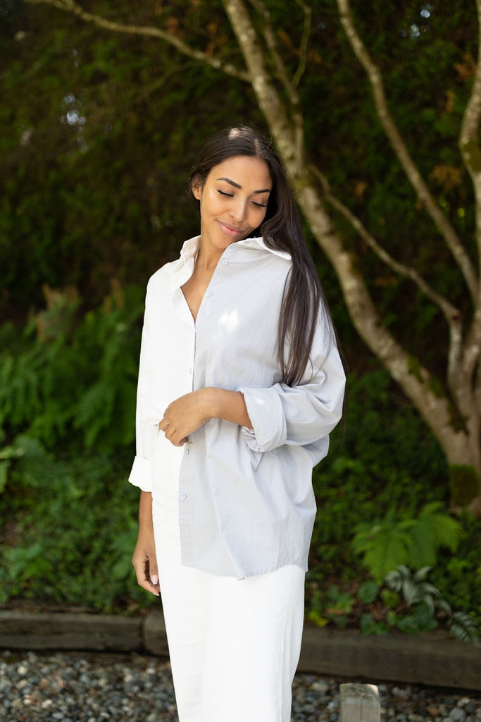 Classic Oversized Button Down - Grey/Whi