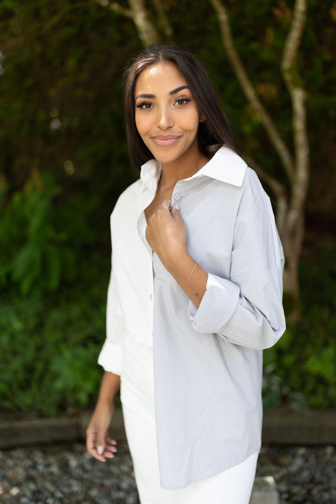Classic Oversized Button Down - Grey/Whi