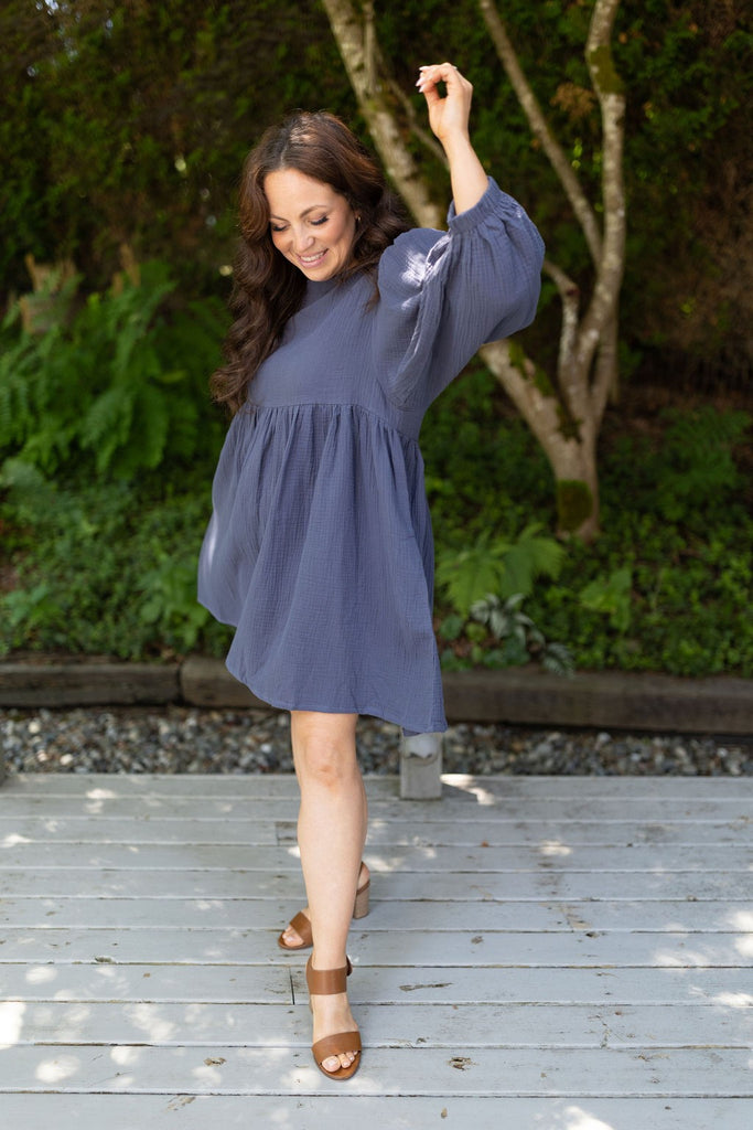 Long Sleeve Babydoll - Navy