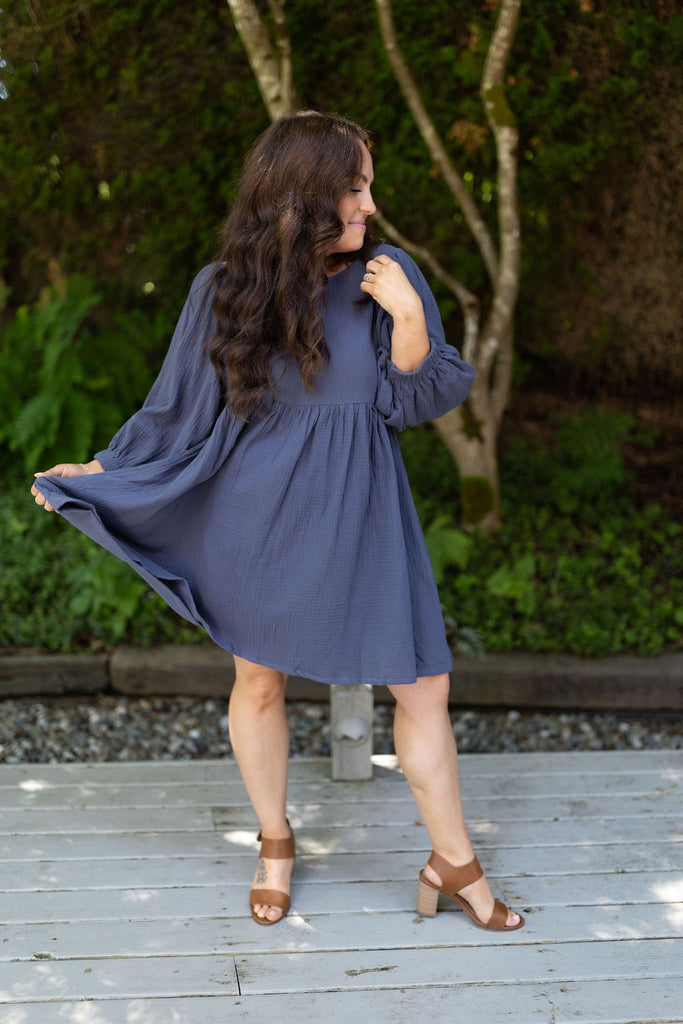 Long Sleeve Babydoll - Navy