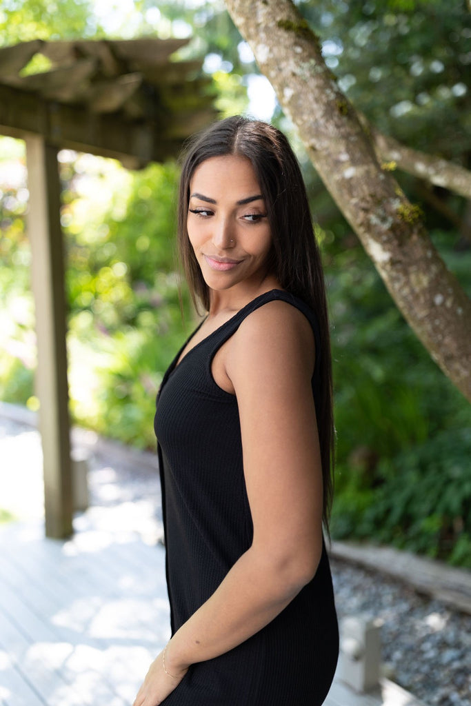 Ribbed Button Down Midi - Black