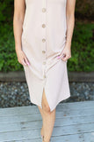 Ribbed Button Down Midi - Taupe