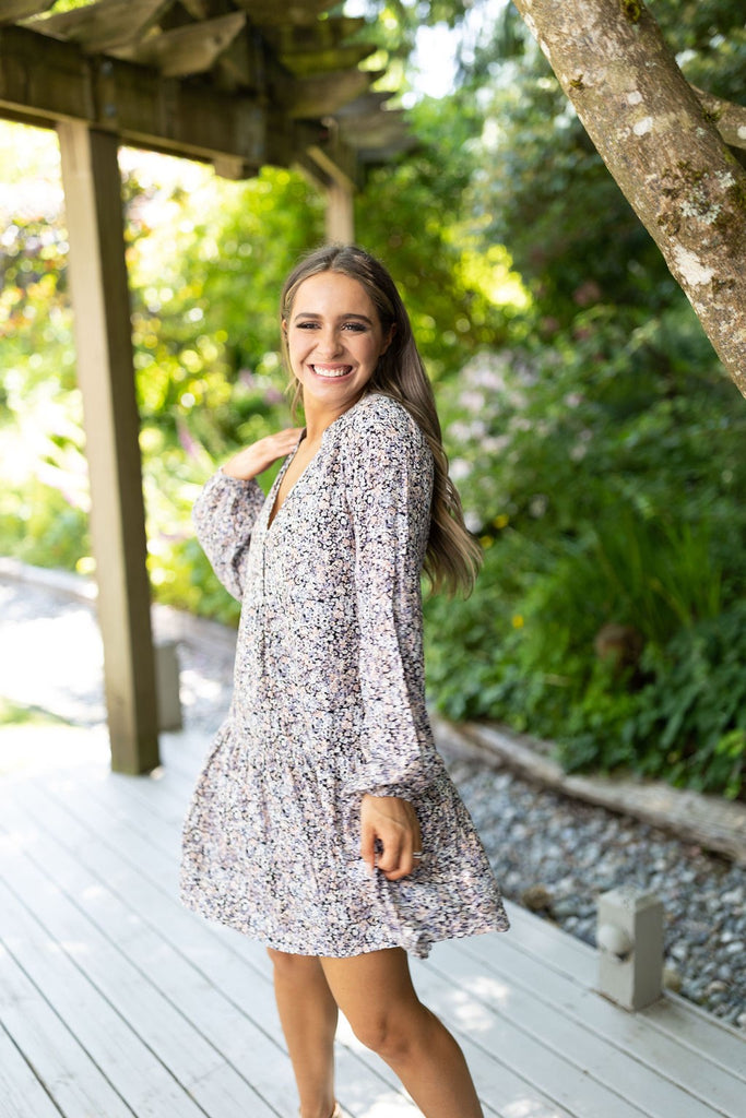 VNeck Floral Dress - Purple