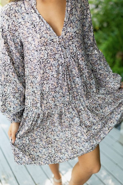 VNeck Floral Dress - Purple