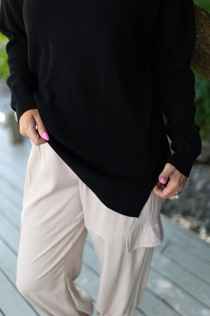 Waffle Knit Sweater - Black