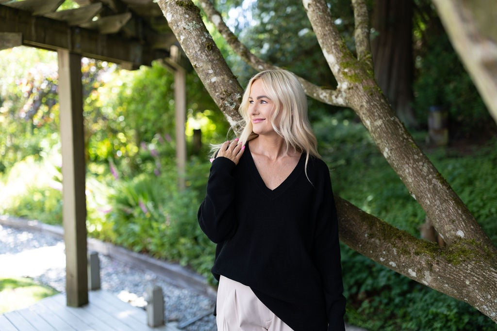 Waffle Knit Sweater - Black