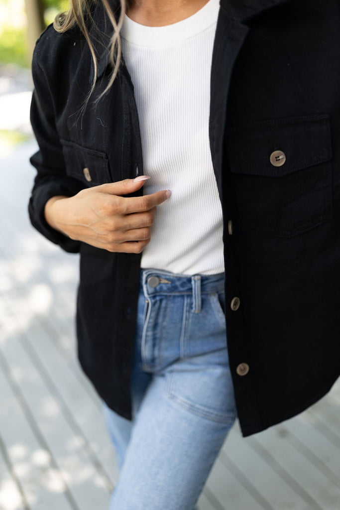 Button Up Denim Shirt/Jacket - Black