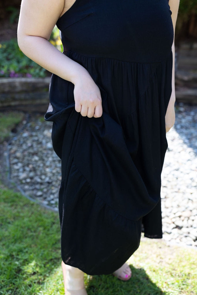 Linen Midi Dress - Black