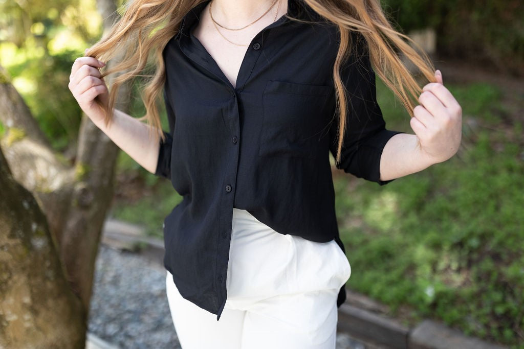 Linen Button Up Shirt - Black