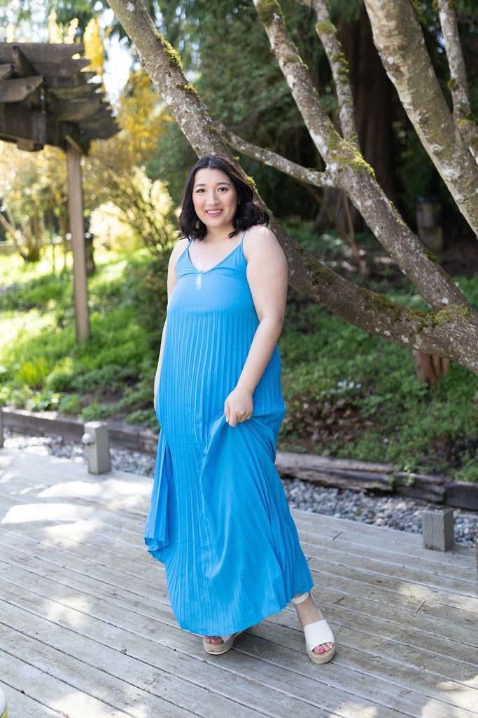 Pleated Maxi Dress - Blue
