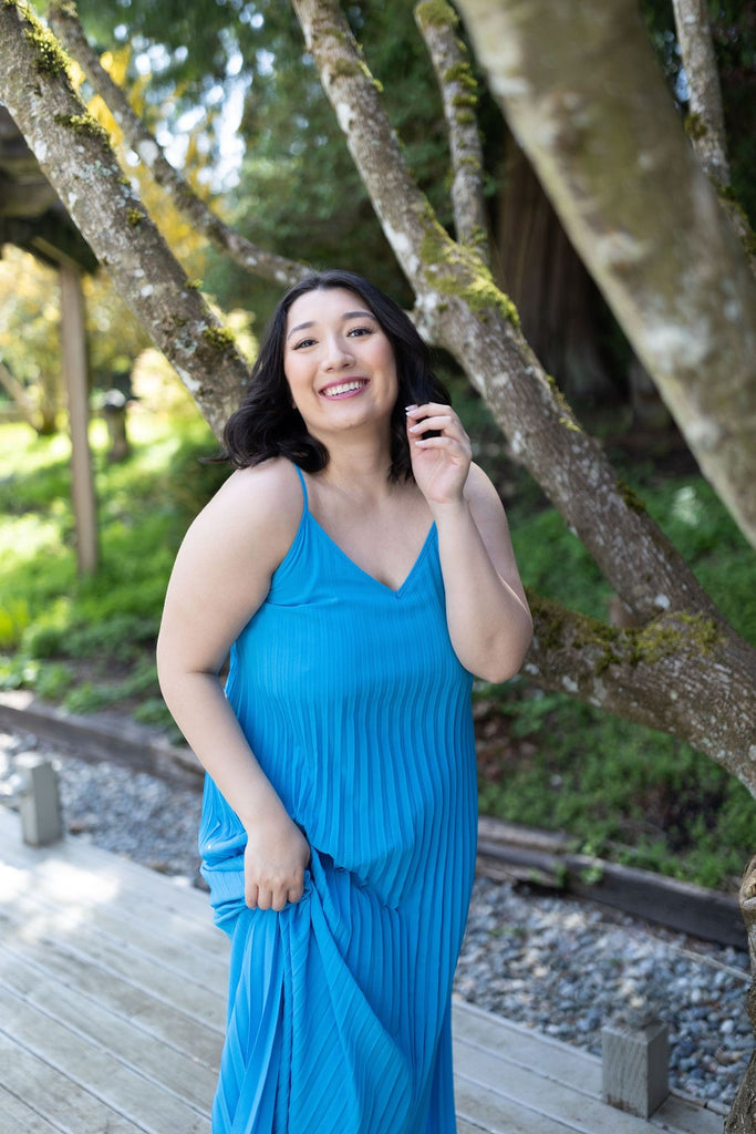 Pleated Maxi Dress - Blue