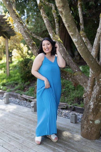 Pleated Maxi Dress - Blue