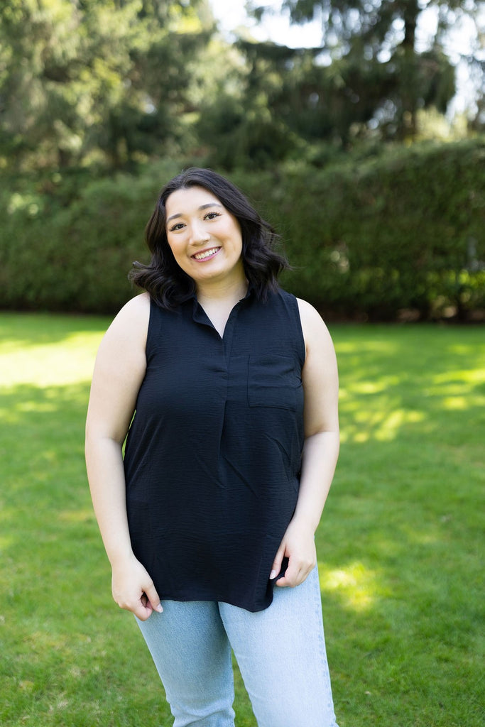 Sleeveless Collared Shirt - Black