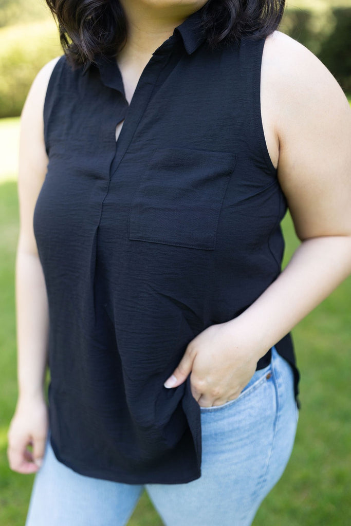 Sleeveless Collared Shirt - Black