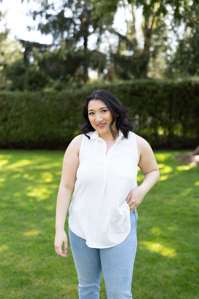 Sleeveless Collared Shirt - White