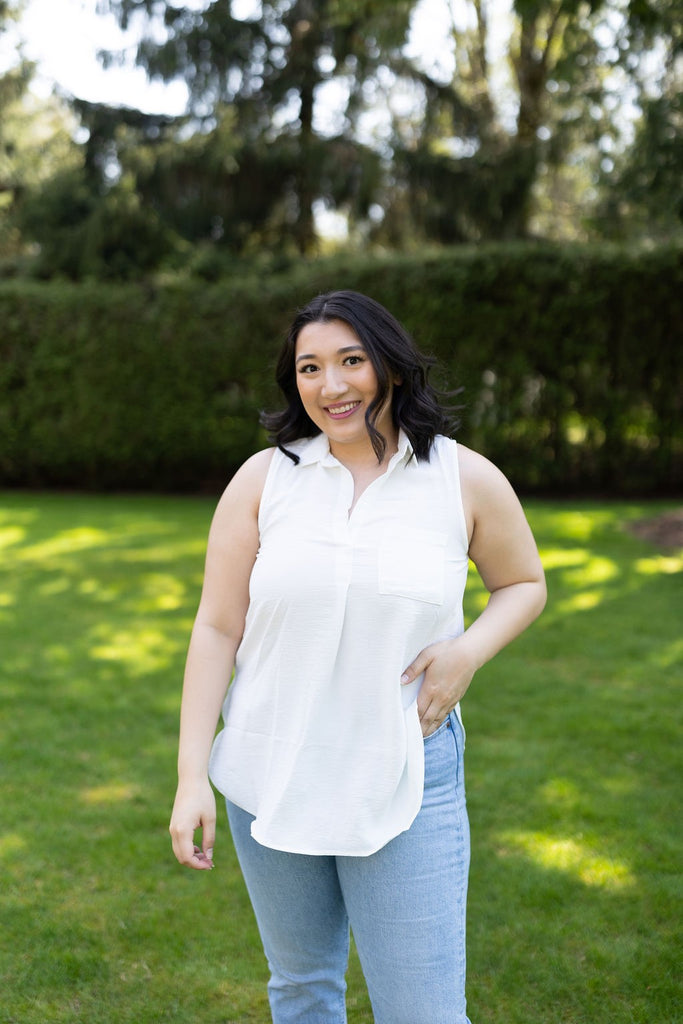 Sleeveless Collared Shirt - White