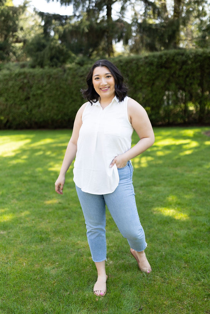 Sleeveless Collared Shirt - White