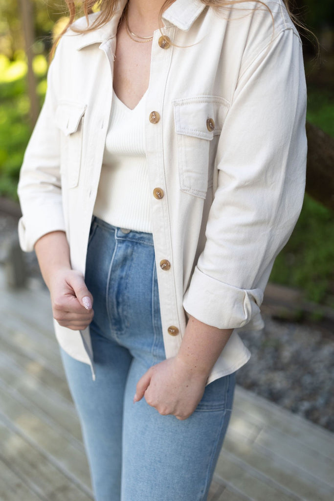 Button Up Denim Shirt/Jacket - Stone