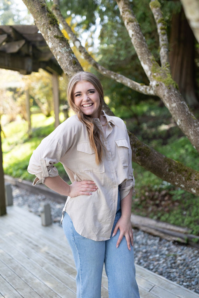 Linen Button Up - Khaki