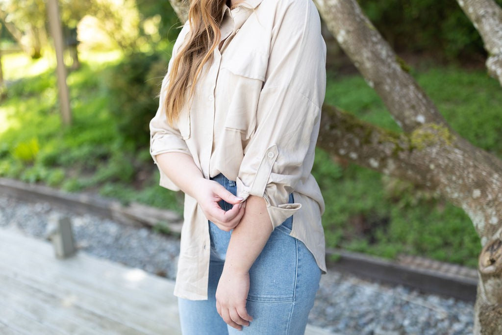 Linen Button Up - Khaki