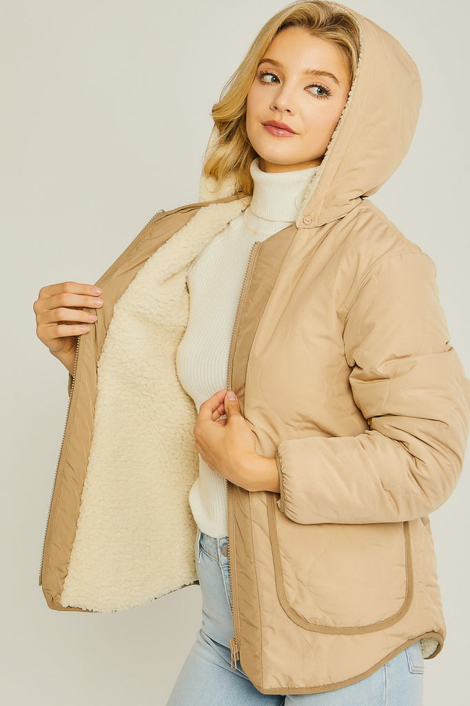 Reversible Quilted Jacket - Khaki